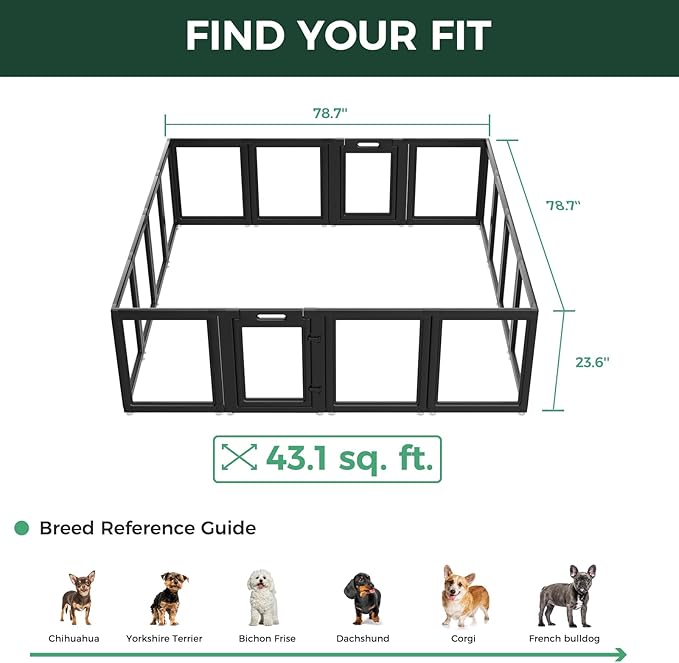 FXW AuraSpace Acrylic Indoor Dog Playpen for Puppies and Small Dogs, 24 Inch, 16 Panels, Black
