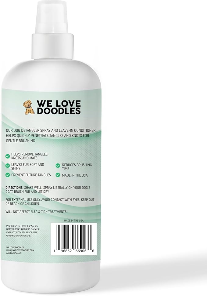 We Love Doodles Dog Detangler Spray - Leave-in Conditioner for Dogs - Dog Detangling Spray - Dematting Spray for Dogs - Tangle Remover - Made in The USA (Lavender)