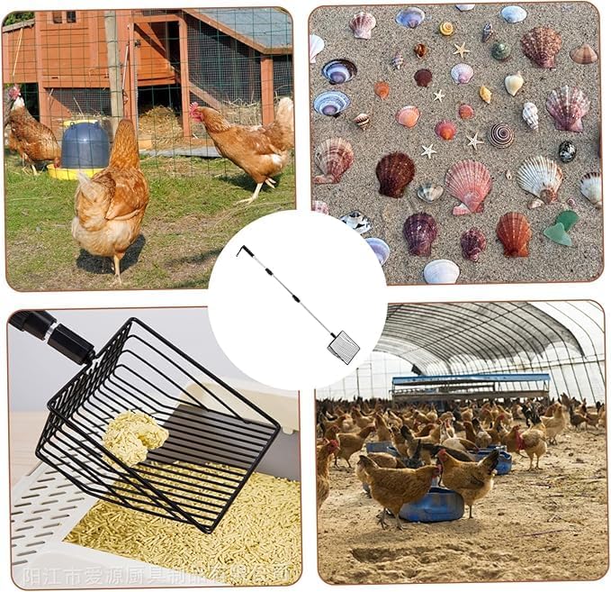 Large Cat Litter Scoop, Chicken Litter Feather Picker 41.9 Inch Removable Handle, Quick Screening Wide Scoop No Need to Bend, Metal Cat Poop Scoop