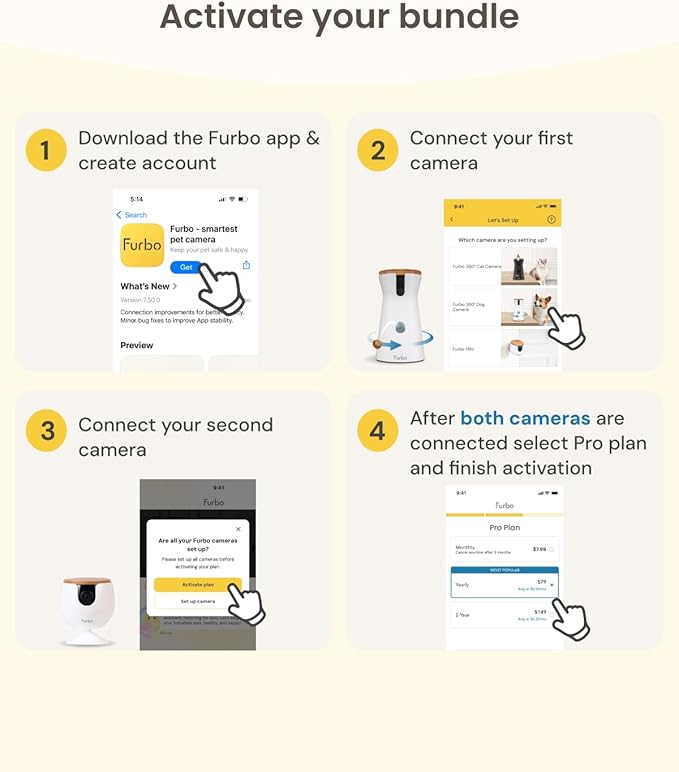 Furbo 360° Dog Camera + Mini (2-Camera Bundle Nanny Pro Subscription): Dog Safety & Home Security Alerts, Pet Camera with Speaker, Phone App & Night Vision (New Subscription Needed at Setup)