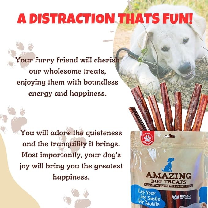 Amazing Dog Treats Gullet Sticks for Dogs - 6 Inch Beef Gullet Jerky Chews - 40 Count
