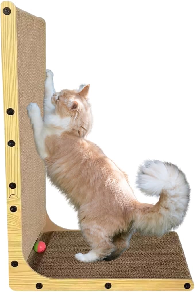 L Shape Cat Scratcher, 23.6 Inch Large Vertical Scratching Board Wall Mounted, Durable Cardboard Scratch Pad with Ball Toy - Protects Furniture for Indoor Cats (23.6in)