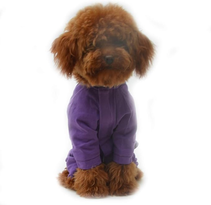 Lovelonglong Four Feet Dog Lightweight Pajamas, Pure Cotton Dog Jumpsuits 4 Legs Dog Onesies T-Shirt Stylish PJS Puppy Costume for Large Medium Small Dogs Purple XXXL