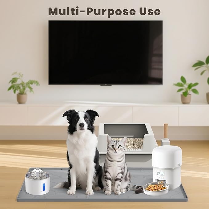 Cat Mat for Litter Box, 34" X 22" Large Silicone Cat Litter Trapping Mat, Easy Clean for Scatter Control, Soft on Kitty Paws, Waterproof, Urine-Proof, Non-Slip Kitty Litter Mat for Floor, Gray