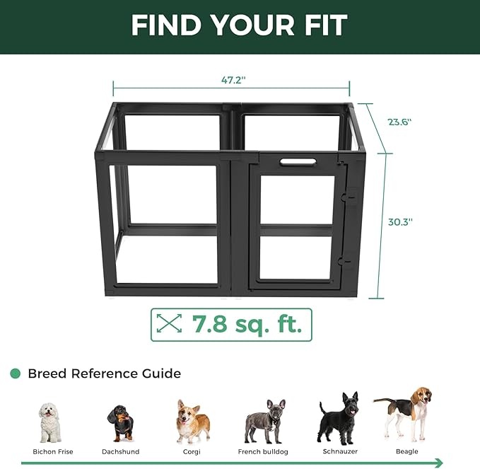 FXW AuraSpace Acrylic Indoor Dog Playpen for Small and Medium Dogs, 30 Inch, 6 Panels, Black