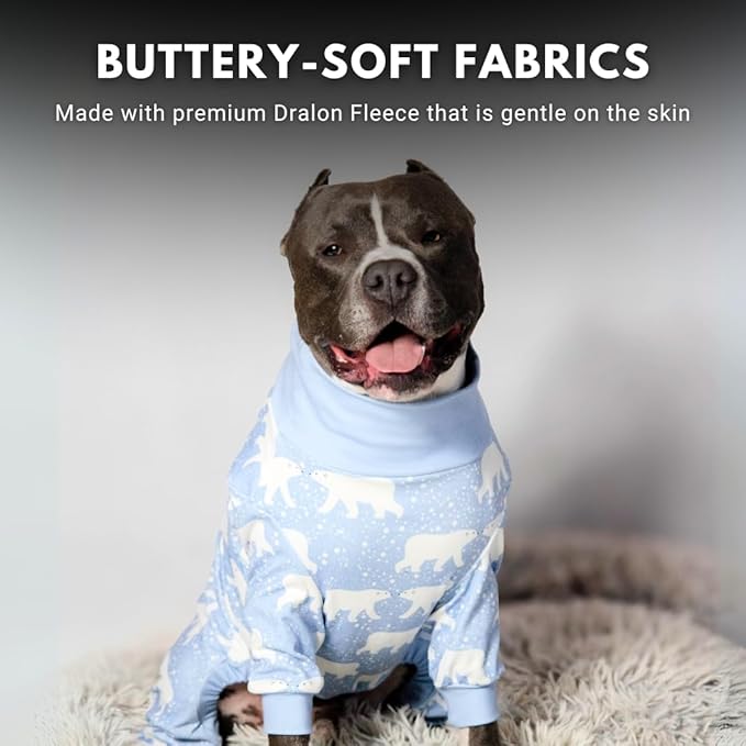 Spark Paws Dog Pajama, Dog Recovery Suit Male, Onesie, Ultra-Soft and 4-Way Stretch, for Small Medium and Large Breeds - Snowy Polar Bear - 2XL