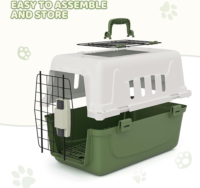 Magshion 18 Inch Pet Carrier Hard-Sided Dog Carrier with Top and Front Door Access, Plastic Dog Kennel for Longer Traveling, Durable Handle and 4 Sides Ventilation for Pet Up 10 lbs (White+Green)