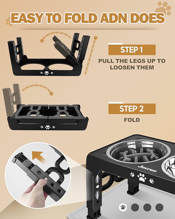 Elevated Dog Bowls, Dog Feeder with 2 Stainless Steel Dishes &1 Slow Feeder Bowl, 5 Heights Adjustable Raised Stand for Medium Large, Food Dishes with Non-Slip Feet