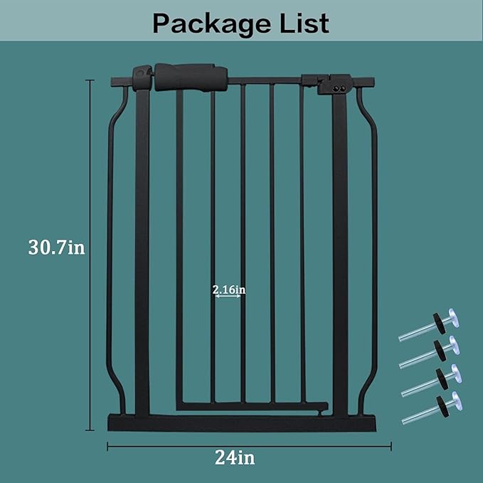 Narrow Baby Gates for Stairs Doorways Auto Close Tension Black Metal Child Pet Safety Gates with Pressure Mount 24-29 Inch Wide