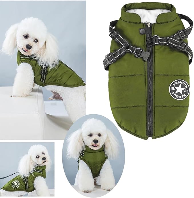 Aiboria Dog Jackets for Winter Windproof Waterproof 2 in 1 Outfit Cold Weather Coat Dog Vest Harness Puppy Winter Warm Jacket Large Green 4XL