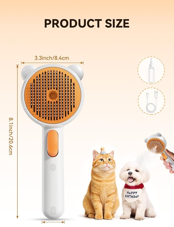 Pet Steam Brush for Dogs & Cats, Brushes for Indoor Cats with Release Button, Dual Speed Spray USB Rechargeable Grooming Supplies, Dog Brush for Shedding Suitable for All Long- and Short-haired Pets