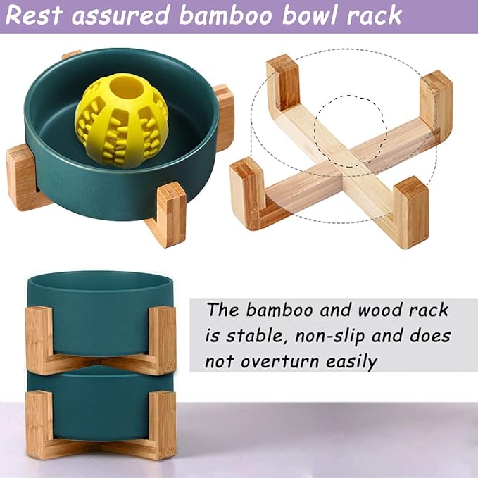 Petygooing Ceramic Dog Cat Bowl Set with Stand,Small Dog Bowls,Food and Water Dishes, Cute Modern Anti Slip Set of 2 Pet Food Dish- Small Size Pet (13.5OZ/5.1 in) Green