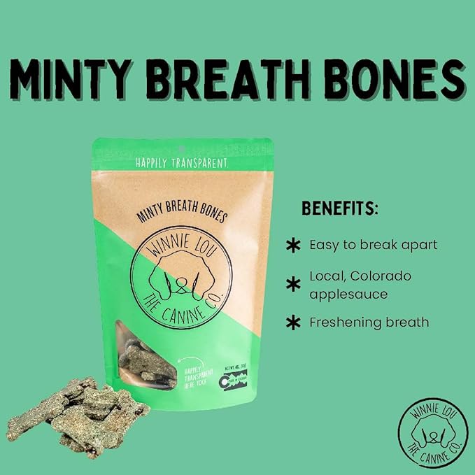 Winnie Lou Organic Healthy Dog Treats – All Natural Crunchy Dog Biscuits Made in USA with Organic Ingredients from Colorado Farms – for Small, Medium, Large Dogs - Minty Breath Bones (Pack of 2)