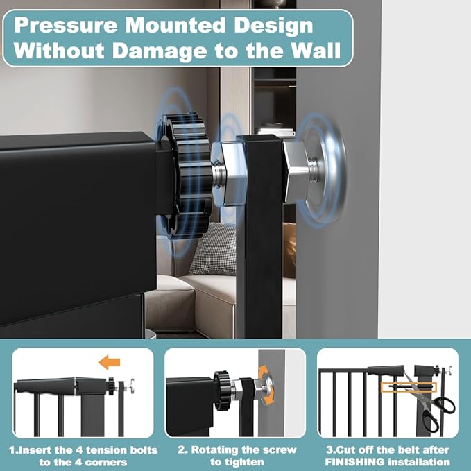 51.18" Extra Tall Pet Gate for Cats Dogs-29.6"-56.3" Extra Wide Baby Cat Gate for Stairs and Doorways-1.37" Ultra Narrow Spacing Dog Gate Dog Door with One-Handed Operation(29.6"-56.3")