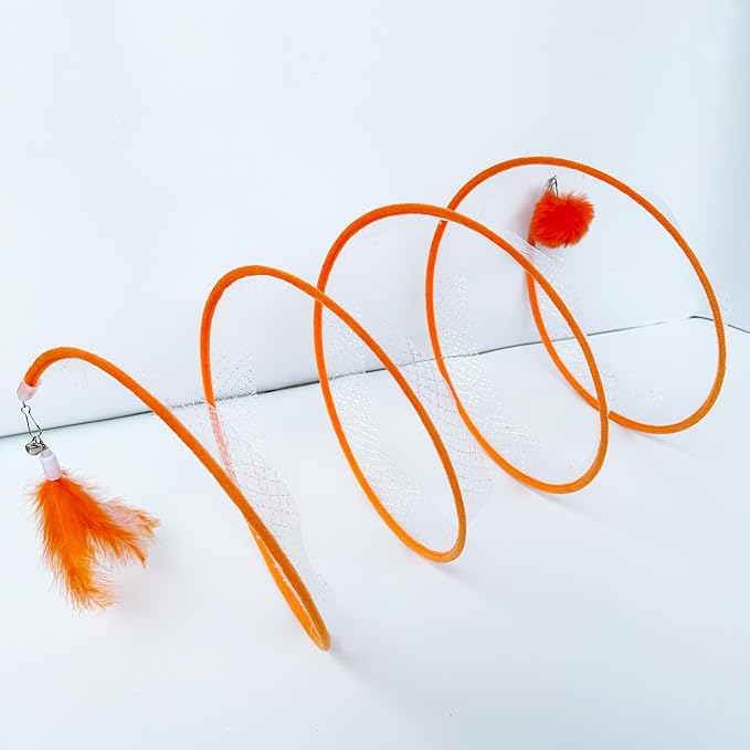 Self Play Cat Hunting Spiral Tunnel Toy, Folded Cat Spring Tunnel Toys for Indoor Cats (Orange)