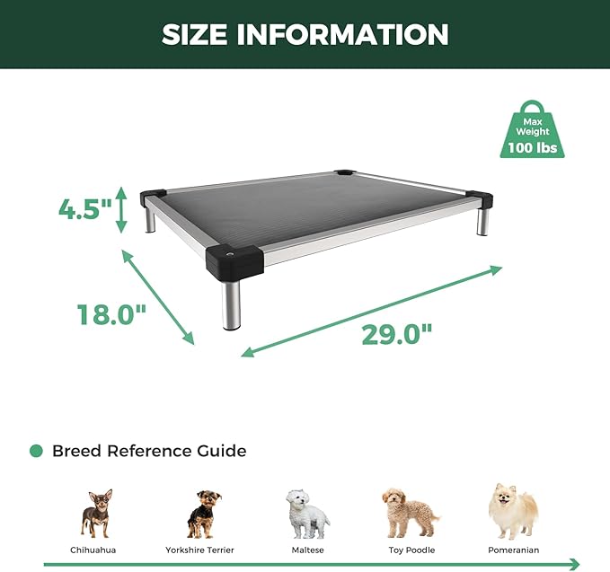 FXW TitanNest Chew-Proof Elevated Dog Bed, Raised Cot for Indoor/Outdoor/Camping Use, Durable & Washable Padded Pet Bed for Extra-Small Dogs, 29.0" L x 18.0" W x 4.5" H, Gray