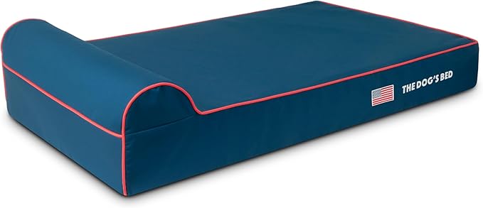The Dog’s Bed Orthopedic Headrest Dog Bed XL Blue Oxford with Red Trim US Flag, Memory Foam, Hip & Elbow Dysplasia, Post Surgery, Lameness, Waterproof Washable Cover