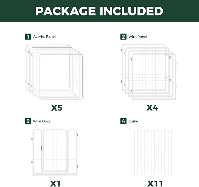 FXW Pawadise Acrylic & Wire Mesh Indoor Dog Playpen, Heavy Duty 24 Inch 10 Panels Metal Dog Pen for Puppy and Small Dogs, White│Patented