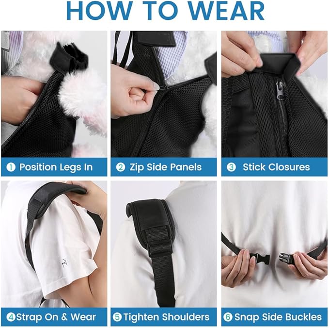 Dog Backpack Carrier, Adjustable Pet Front Carriers, Legs Out Carrying Sling Travel Bag for Small Medium Dogs 4-7 Lbs, Soft Wearable Puppy Chest Carry Backpacks for Walking/Hiking/Camping/Traveling