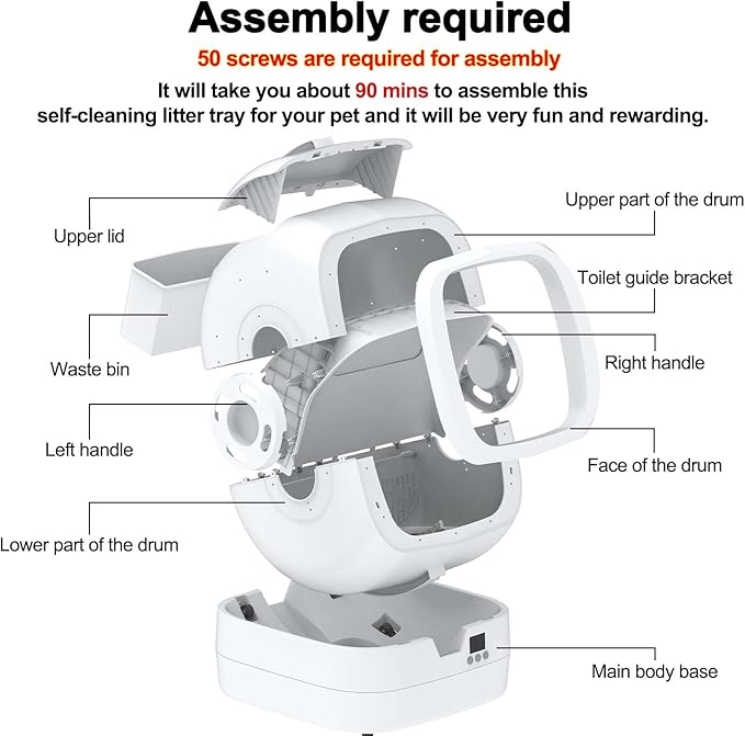 Automatic Cat Litter Box Self Cleaning - APP Control and Weight Monitoring - Ultra-Quiet, Medium Cats and Kittens Litter Box, Safe Anti-Pinch【Assembly Required】
