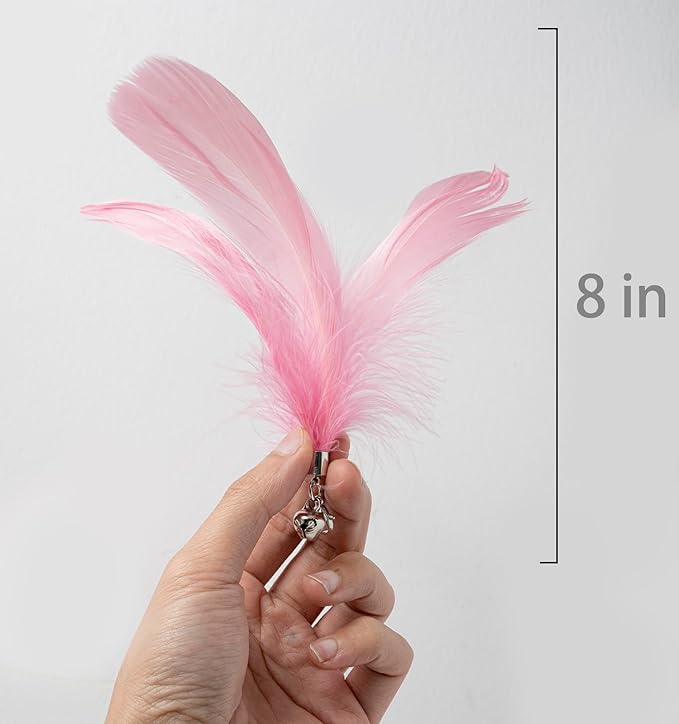 Generic Cat Feather Toy for Cat Pink 2pcs Prue Cat Feather Toy for Cat, Feather Stick with Bell and Feather Accessories, Interactive Cat Toy for Kitten, Catnip Toy for Cats