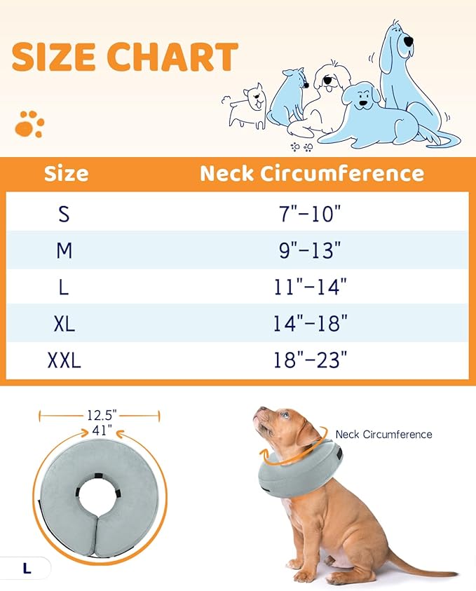 Supet Inflatable Dog Cone Collar for After Surgery Donut, Soft Dog Cones for Small Medium Large Dogs Pets, E Collar Pet Neck Donut Collar Alternative After Surgery
