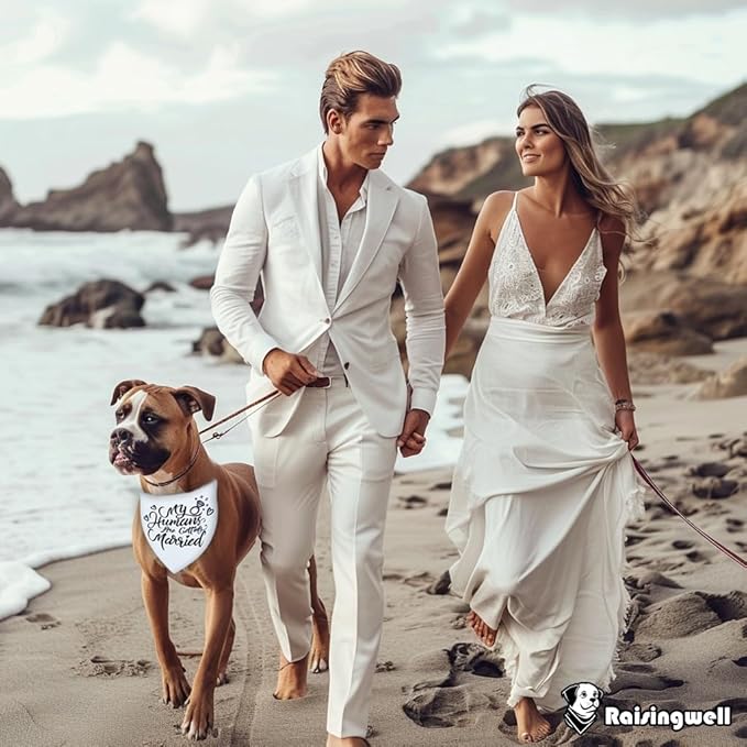 Engagement Gift for Couples Dog Bandana, My Humans are Getting Married Dog Bandanas,Wedding Party Triangle Scarf for Medium to Large Breed Dogs, 1 Pack 2 Pattern Reversible(Large)