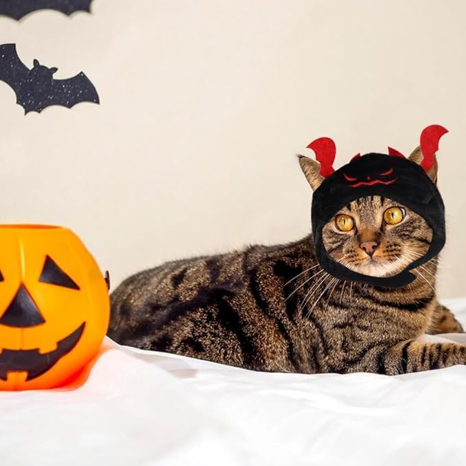 5 Pcs Halloween Cat Costume - Pumpkin Cat Hats, Bat Cosplay Hats - Kitten Puppy Dress Up - Valentines Halloween Easter Costume - Adjustable Accessory Headwear (Wacky Style)
