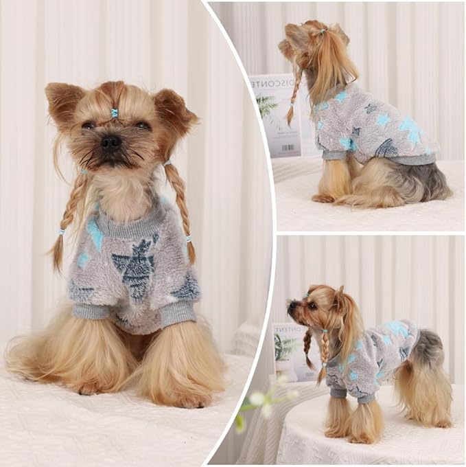 Dog Sweater Glow in The Dark Girl Pink Small Fleece Clothes Winter Soft Thickening Warm Puppy for Dogs Boy Teacup Yorkie Chihuahua (XXS,Grey)