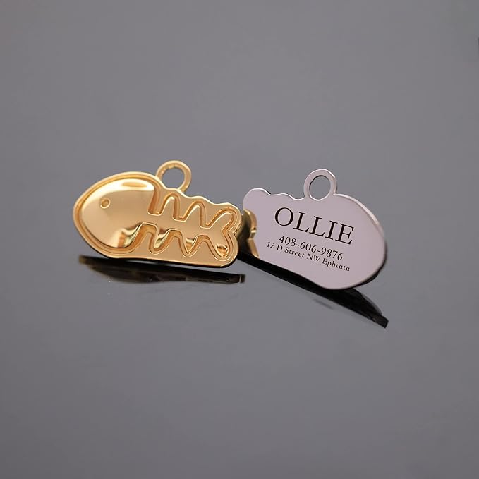 Dogs ID Tags Personalized Double Sided Deep Engraved Cat & Dog Collar Charm Fishbone Balloon Shape Brass