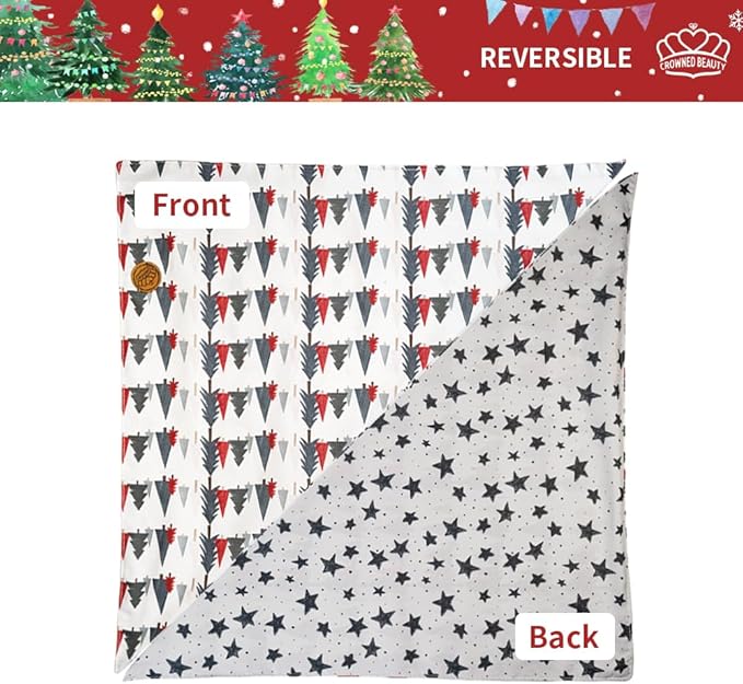 CROWNED BEAUTY Christmas Dog Bandanas Reversible Large 2 Pack, Forest Reindeer Set, Adjustable Triangle Scarves for Medium Large Extra Large Dogs Girl Boy Pets DB85-L