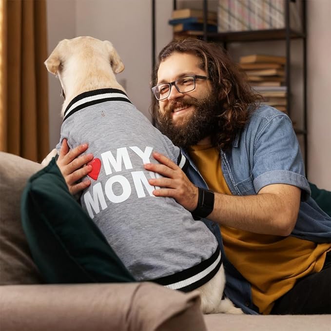 GreenJoy Cute Dog Sweater - Stretchy Dog Pullover Sweatshirt,Soft and Warm Winter Clothes for Boy & Girl Dogs,Suitable for Puppies & Adult Dogs (Light Grey (I Love My Mom), Small)