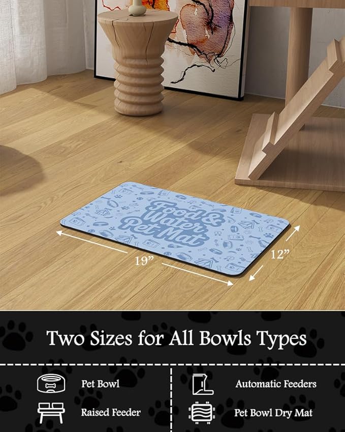 Pet Feeding Mat-Absorbent Dog Mat for Food and Water Bowl-No Stains Quick Dry Water Dispenser Mat-Dog Accessories Pet Supplies-Bowl for Messy Drinkers(Words,12"x19"