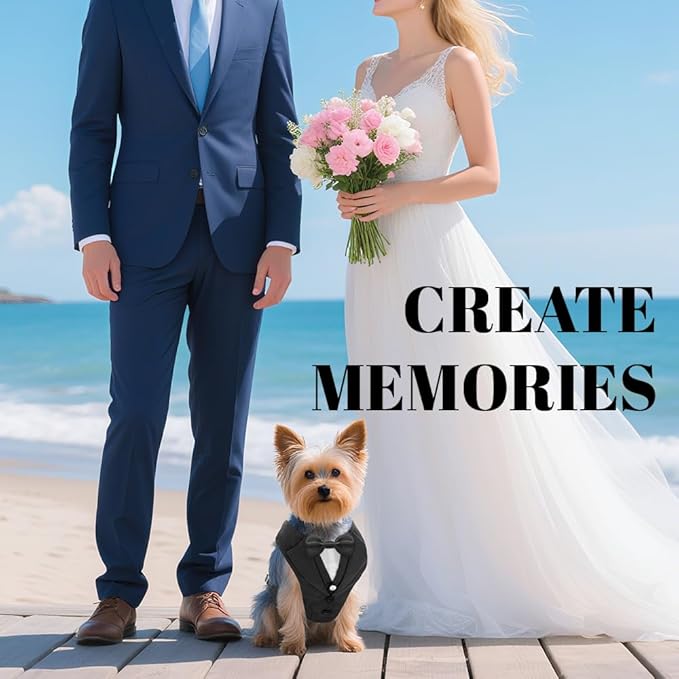 AVERYDAY XS Pet Tuxedo Harness, Wedding Costume Outfit for Small Dogs, Slim Cats and Tiny Pets with 8.3" Neck, 13-14.6" Chest, 10" Max Head Girth, Formal Suit Costume for Mini Breeds