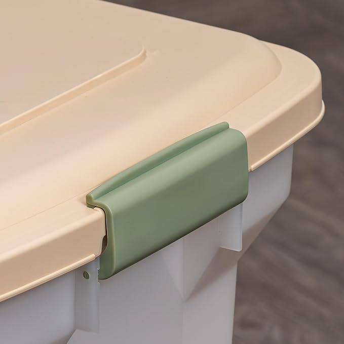 IRIS USA WeatherPro Airtight Dog Food Storage Container, Up to 22 lbs, Attachable Wheels, For Dog Cat Bird and Other Pet Food Storage Bin, Keep Fresh, Translucent Body, Clear/Almond