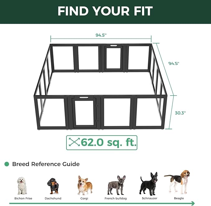 FXW AuraSpace Acrylic Indoor Dog Playpen for Small and Medium Dogs, 30 Inch, 16 Panels, Black