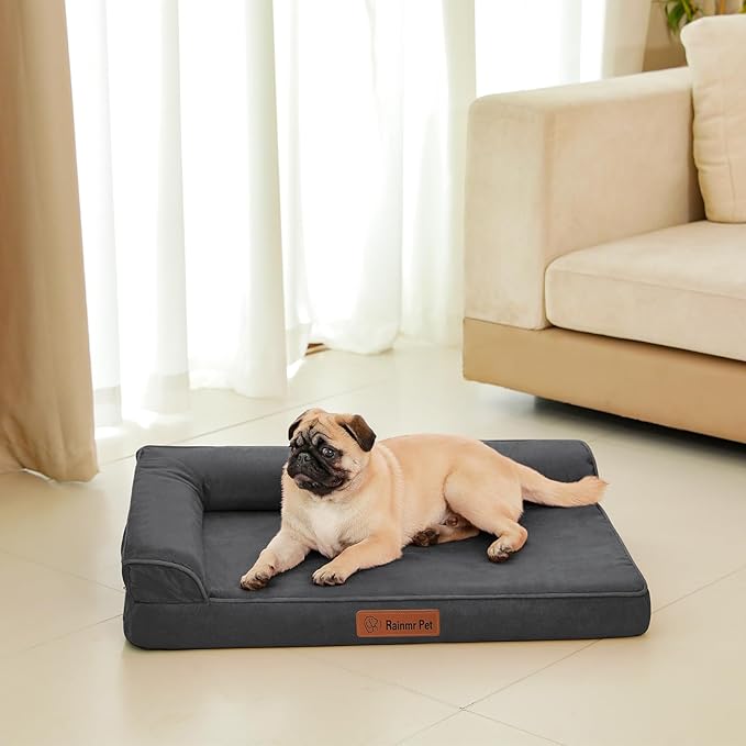 Orthopedic Dog Bed Medium Size Dog, Inch Memory Foam Pet Bed for Small and Medium Dogs, Removable and Washable Microsuede Cover, TPU Waterproof Liner, Nonskid Bottom, 30x20x6 Inches, Dark Grey
