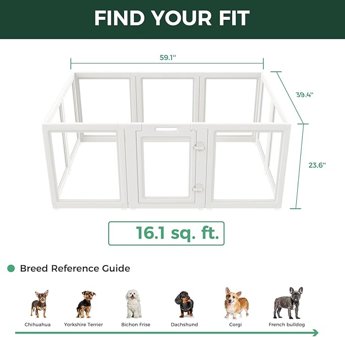 FXW AuraSpace Acrylic Indoor Dog Playpen for Puppies and Small Dogs, 24 Inch, 10 Panels, White