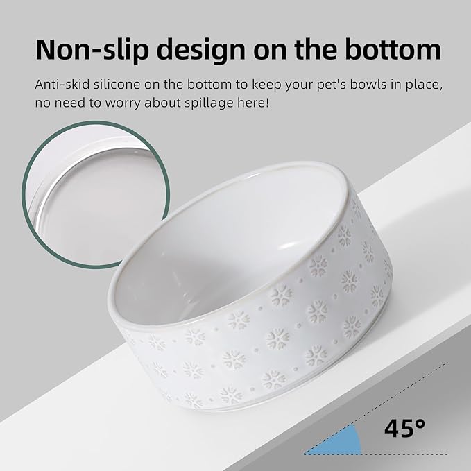 7.3inch Ceramic Dog Bowl, Food and Water Bowl for Medium Breed Dog, Pet Bowl for Replacement (Single Bowl, Arctic White)