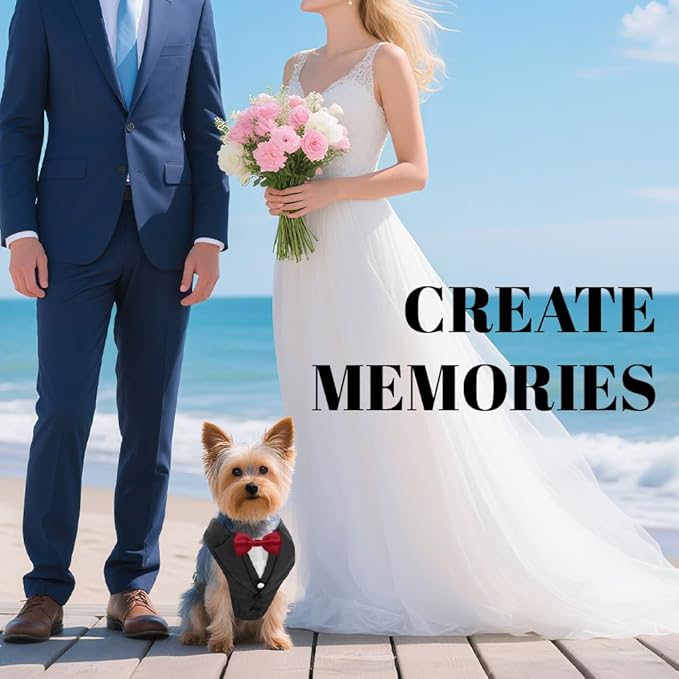 AVERYDAY XS Pet Tuxedo Harness, Wedding Costume Outfit for Small Dogs, Slim Cats and Tiny Pets with 8.3" Neck, 13-14.6" Chest, 10" Max Head Girth, Formal Suit Costume for Mini Breeds