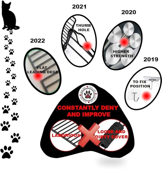 Metal Cat Litter Scoop, Fast Kitty Box Pooper Scooper with Holder, Deep Large Shovel, Upgraded with Flat Head and a Comfy Thumb Hole in Long Handle