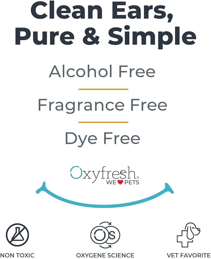 Oxyfresh Advanced Pet Ear Cleaner - Best Dog Ear Cleaner Solution - Helps with Yeast, Wax, Dirt & Itchy Ear Canal - Cleaning, Soothing, & Sting-Free Dog Ear Wash & Cat Ear Rinse 8oz