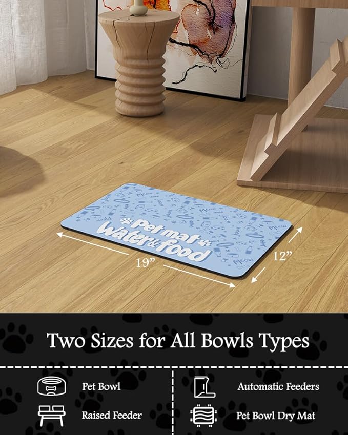 Pet Feeding Mat-Absorbent Dog Mat for Food and Water Bowl-No Stains Quick Dry Water Dispenser Mat-Dog Accessories Pet Supplies-Bowl for Messy Drinkers(PAW,12"x19"