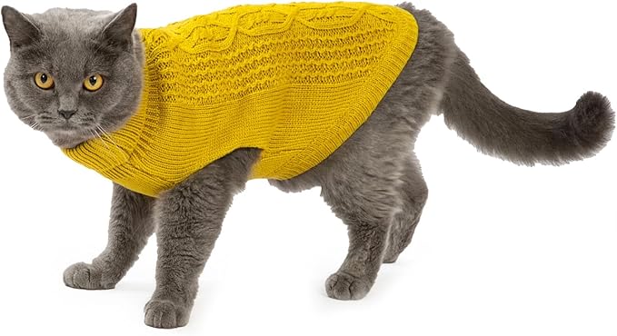 Stretchy Cat Sweater - 17 Colors & 6 Sizes | Snug Winter-Ready Knit for Boy/Girl Cats & Kittens(Dark Yellow, X-Large)