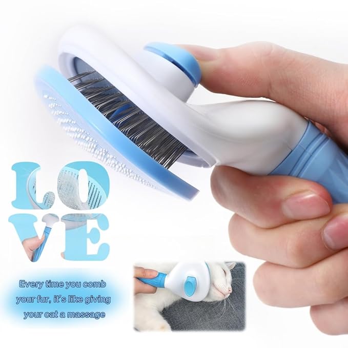 Cat Brush Self Cleaning, Ergonomic Handle,Slicker Cat Brush with Release Button,Tool Suitable for Cats And Dogs Pet Hair Cleaner, Easy to Remove Loose Undercoat 