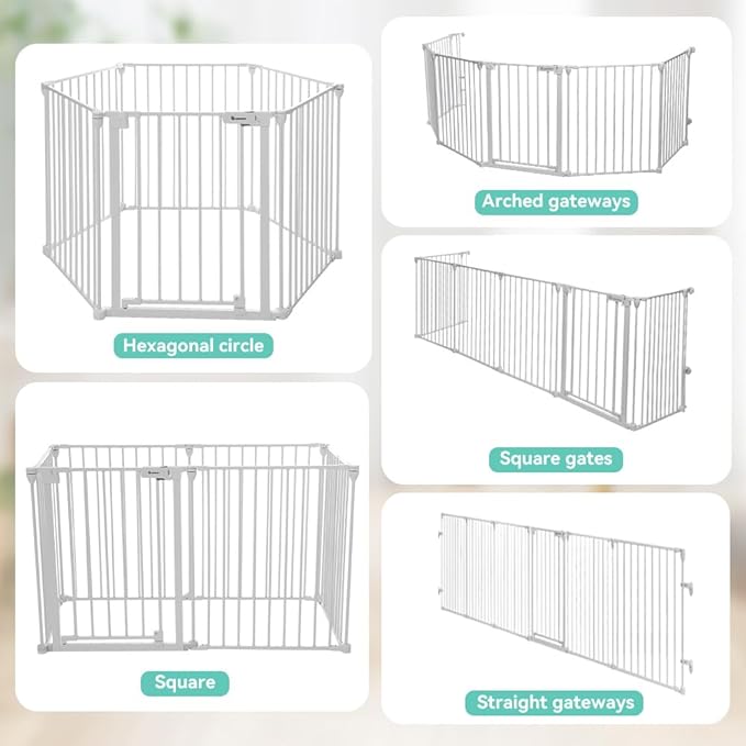 COMOMY 150" Extra Wide Baby Gate With Door - Auto Close Fence Play Area for House Doorways, Fireplace - Walk Through Pet Gate, Hardware Mounted, 6-Panels (30" Tall, White)