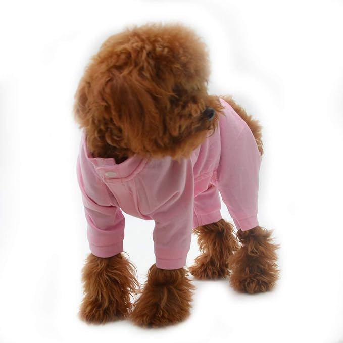 Lovelonglong Four Feet Dog Lightweight Pajamas, Pure Cotton Dog Jumpsuits 4 Legs Dog Onesies T-Shirt Stylish PJS Puppy Costume for Large Medium Small Dogs Pink XS