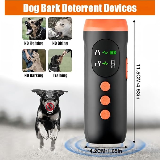 Dog Bark Deterrent Device Rechargeable Anti-Barking Device Ultrasonic Dog Barking Training Control Device Safe Effective Bark Control with LED Flashlight for Dogs Indoor Outdoor