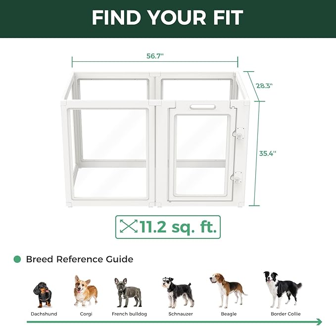 FXW AuraSpace Acrylic Indoor Dog Playpen for Medium Dogs, 35 Inch, 6 Panels, White