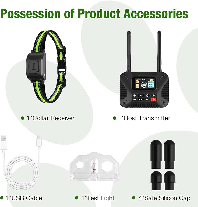 Wireless Dog Fence 2.4GHz Electric Fence for Dogs Wireless Fence for Dogs Portable Electric Dog Fence with Waterproof and Rechargeable Dog Training Collar (1 Controller & 1Collar)